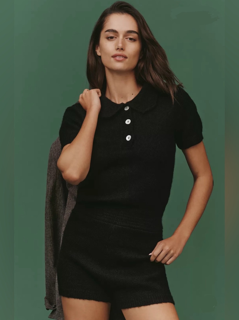NWT Anthropologie English Factory Short-Sleeve Knit Black Romper, Large